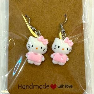Hello Kitty (pink overalls) Handcrafted Earrings Hypoallergenic NEW